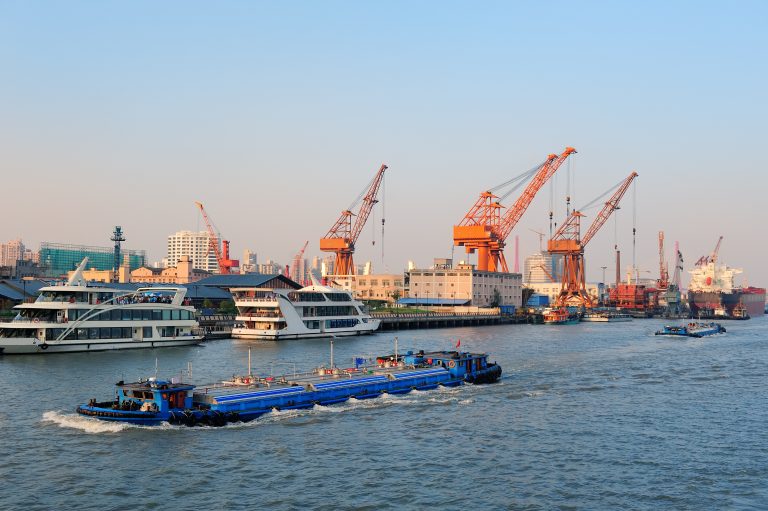 Shanghai Huangpu River with boat