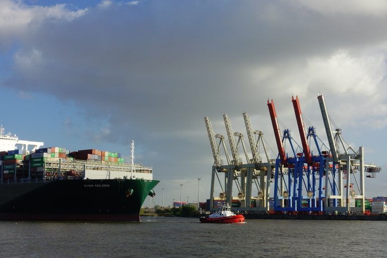 container vessel in hamburg harbor